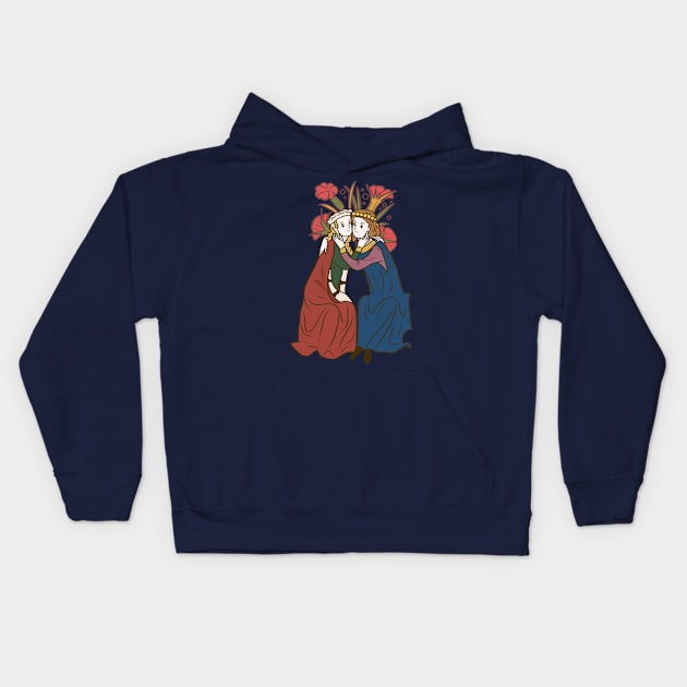 Cute Medieval Couple Illustration Kids Hoodie by MariOyama